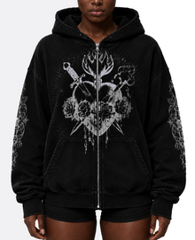 SACRED SAINT OVERSIZED WASHED ZIP-UP HOODIE