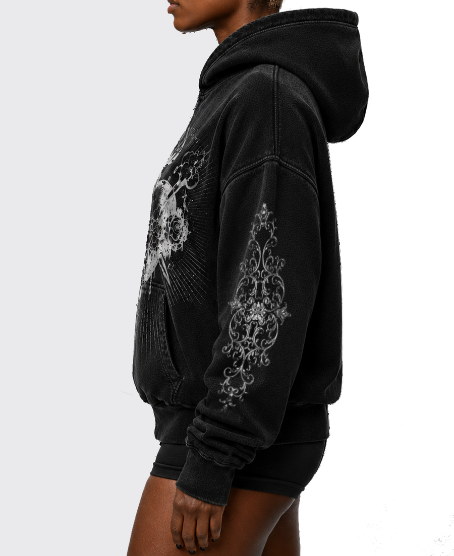 SACRED SAINT OVERSIZED WASHED ZIP-UP HOODIE
